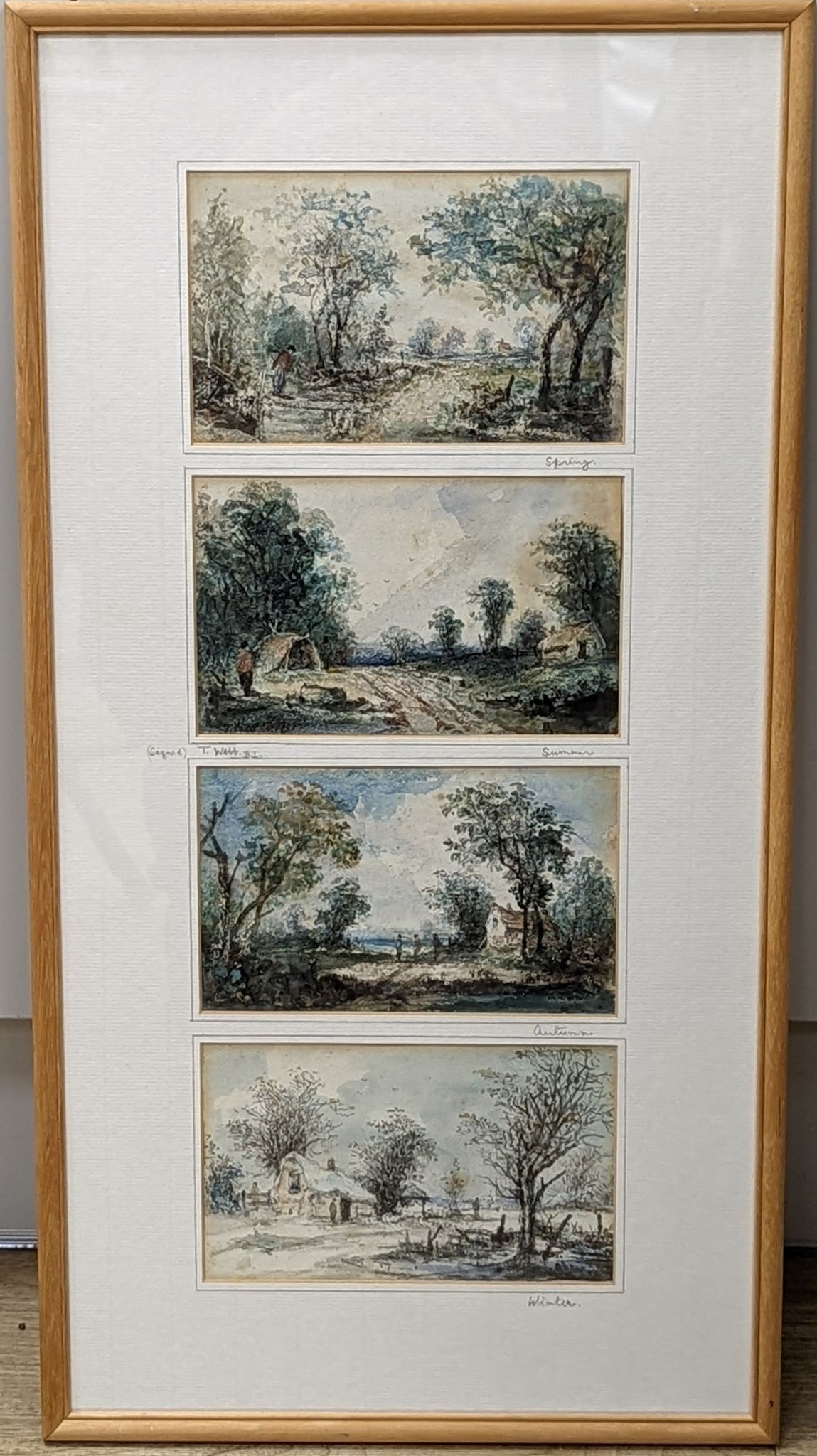 T. Webb, four watercolours, The Seasons in landscapes, each 11 x 18cm, framed as one